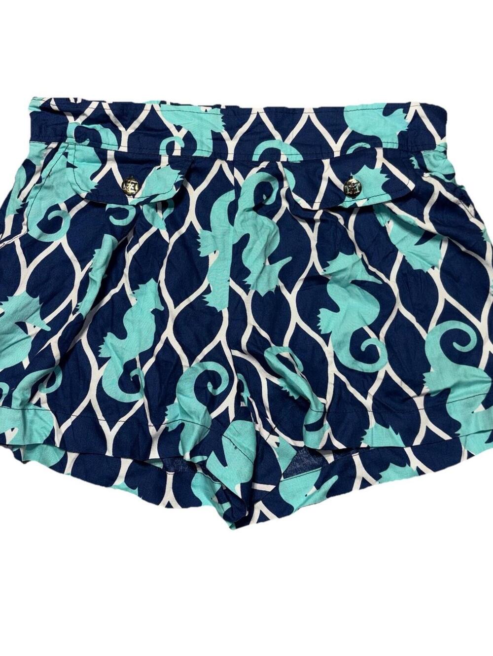 $59 VTG ESCAPADA Marsh Shorts Women’s Navy Aqua Seahorse Print Cotton NWT Size S